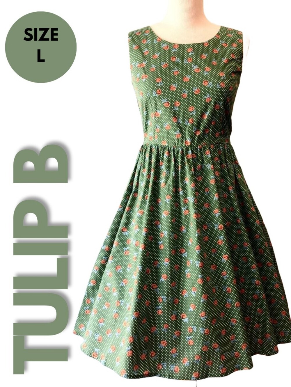 NWT Tulip B Polka Dot Rose Print Dress Size L